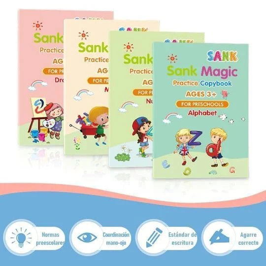 4 Libros Mágicos Reutilizables con Tinta que Desaparece + 10 recargas de tinta + sujetador ergonómico + Envio gratis 📚¡La Magia de Aprender¡📚